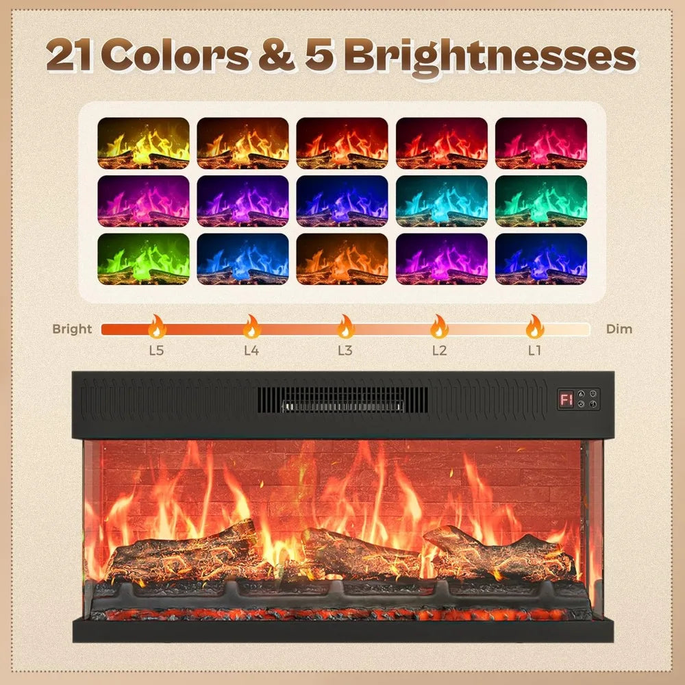 Fireplace TV Stand for 75 Inch TV 3-Sided Glass Entertainment Center