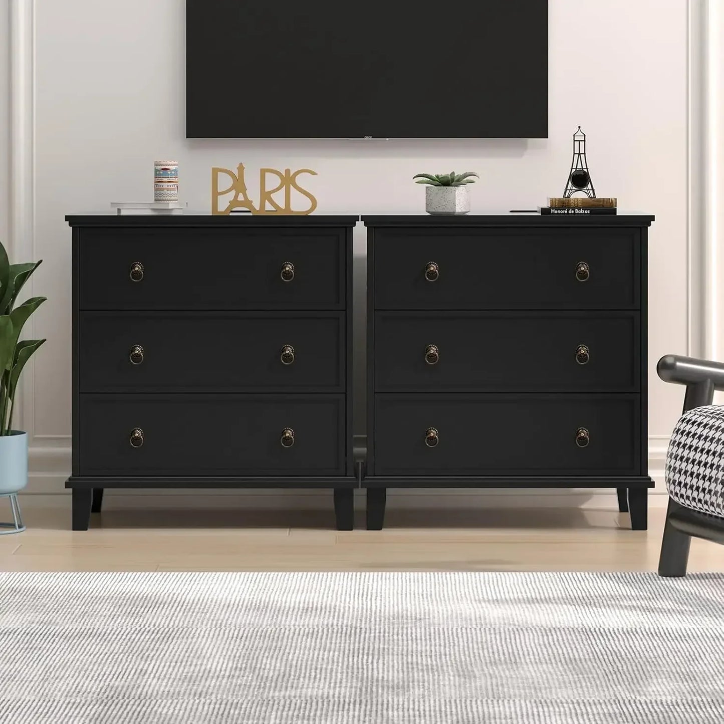 27.6 Inch Nightstand Set of 2 with Charging Station and 3 Drawers