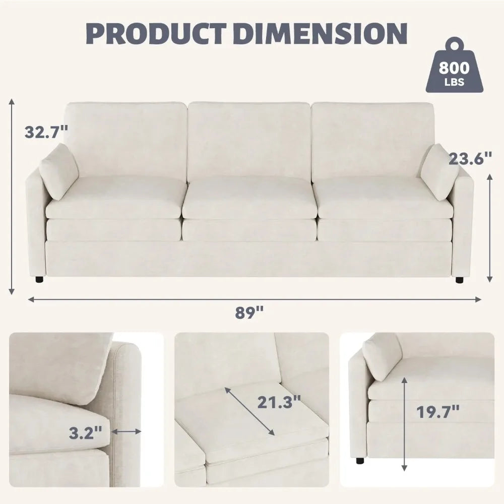 Ljustra 89 inch Modern Chenille Sofa Couch 3 Seater Living Room