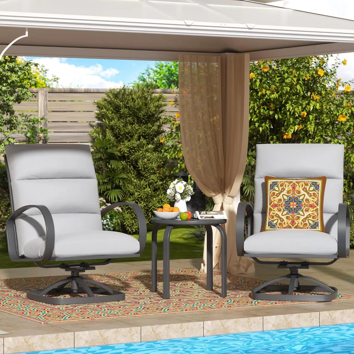 Ljustra Patio Bistro Set 3 Piece Outdoor Swivel Glider Rocking Chairs