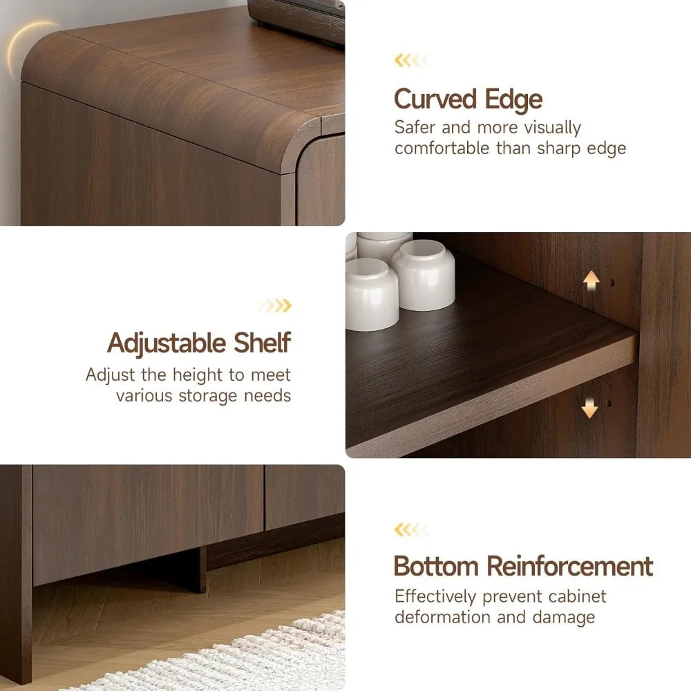 60 Inch Sideboard Buffet Cabinet Curved Design Storage for Living Room