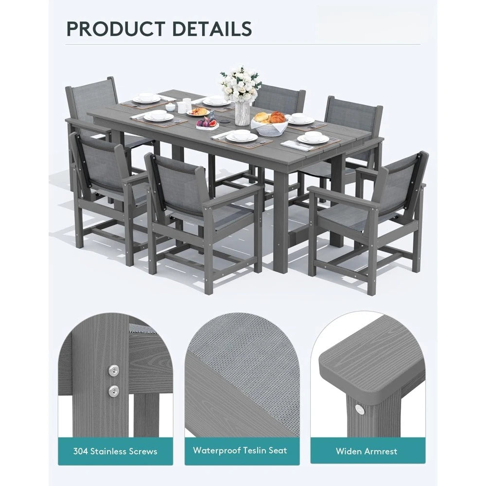 7 Piece Outdoor Dining Set for 6 with Umbrella Hole Rectangular Table