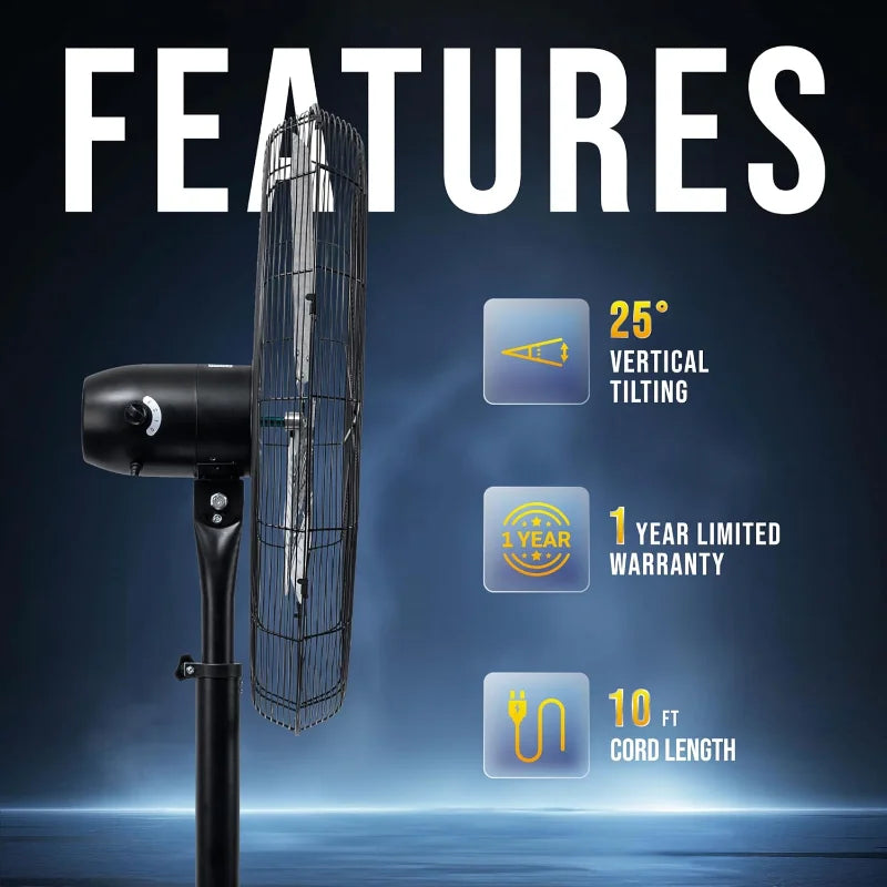 Tornado 30 Inch High Velocity Non-Oscillating Metal Pedestal Fan