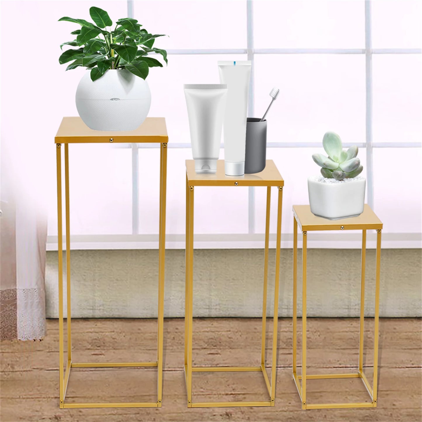 Set of 3 Metal Square Flower Stands Plant Holders for Home Wedding Decor