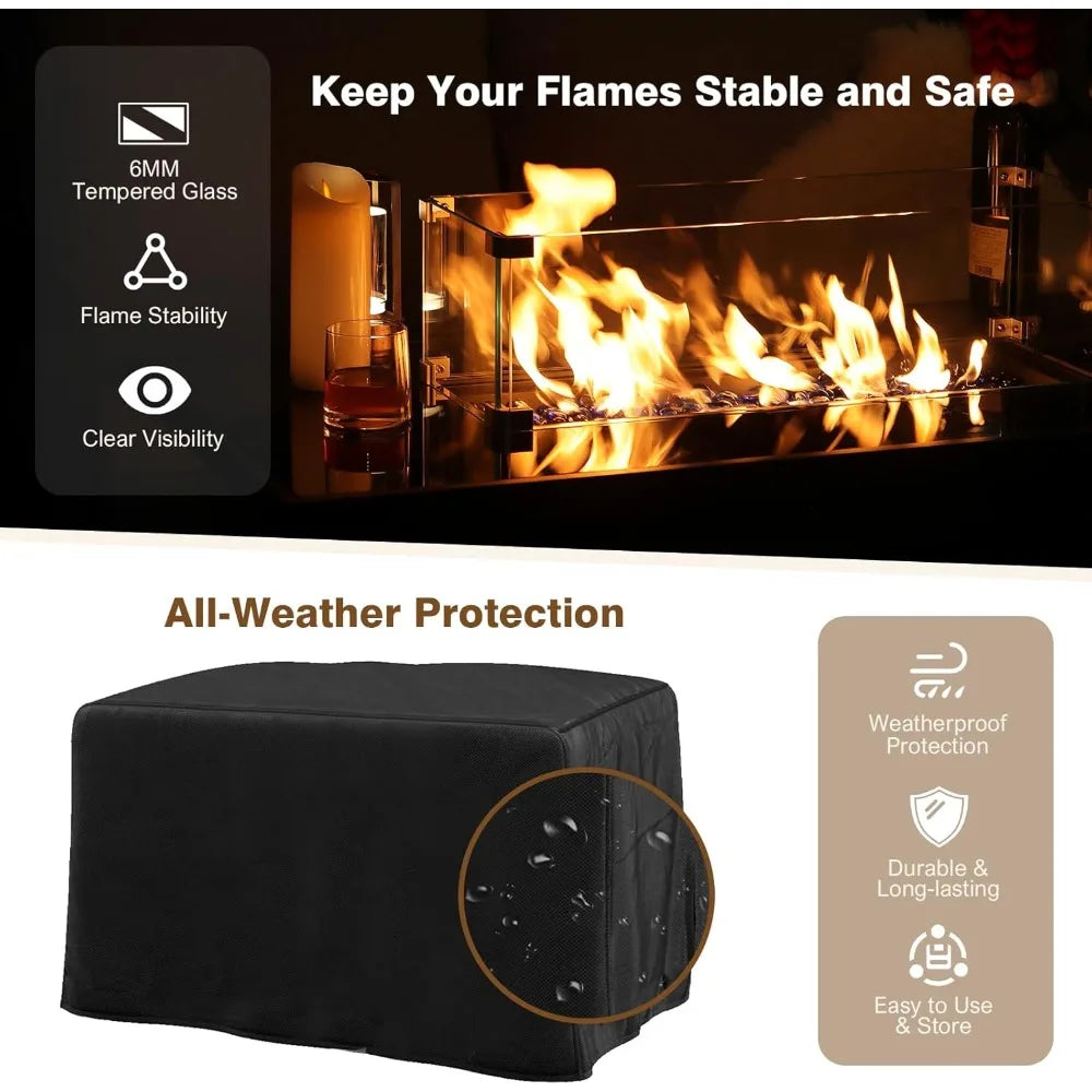 52 Inch Outdoor Propane Gas Fire Pit Table with Glass Wind Guard