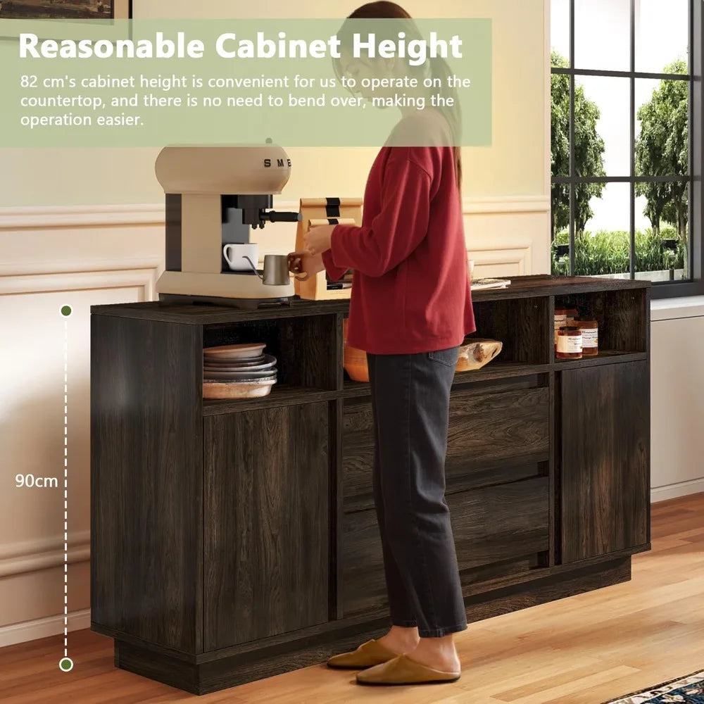 63 Inch Buffet Cabinet Mid Century Modern Storage Sideboard Coffee Bar