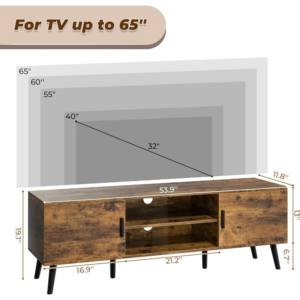 TV Stand for 55 Inch TV with Adjustable Shelf and 2 Cabinets