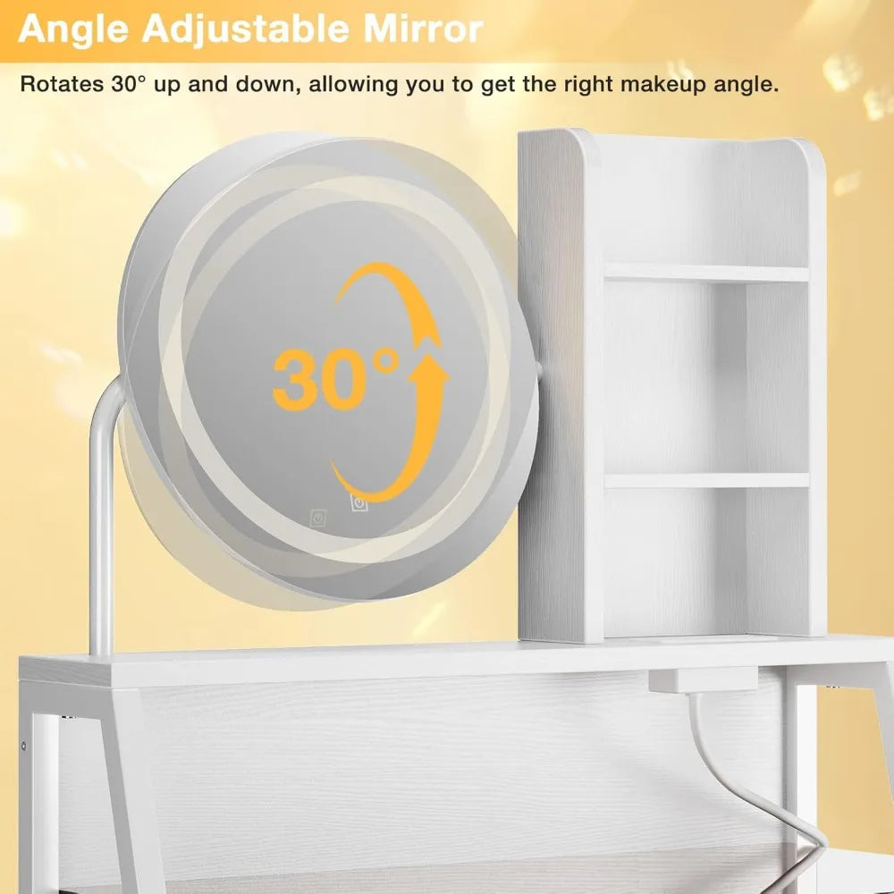 Ljustra Vanity Desk with Mirror and Lights Makeup Storage 2 Drawers