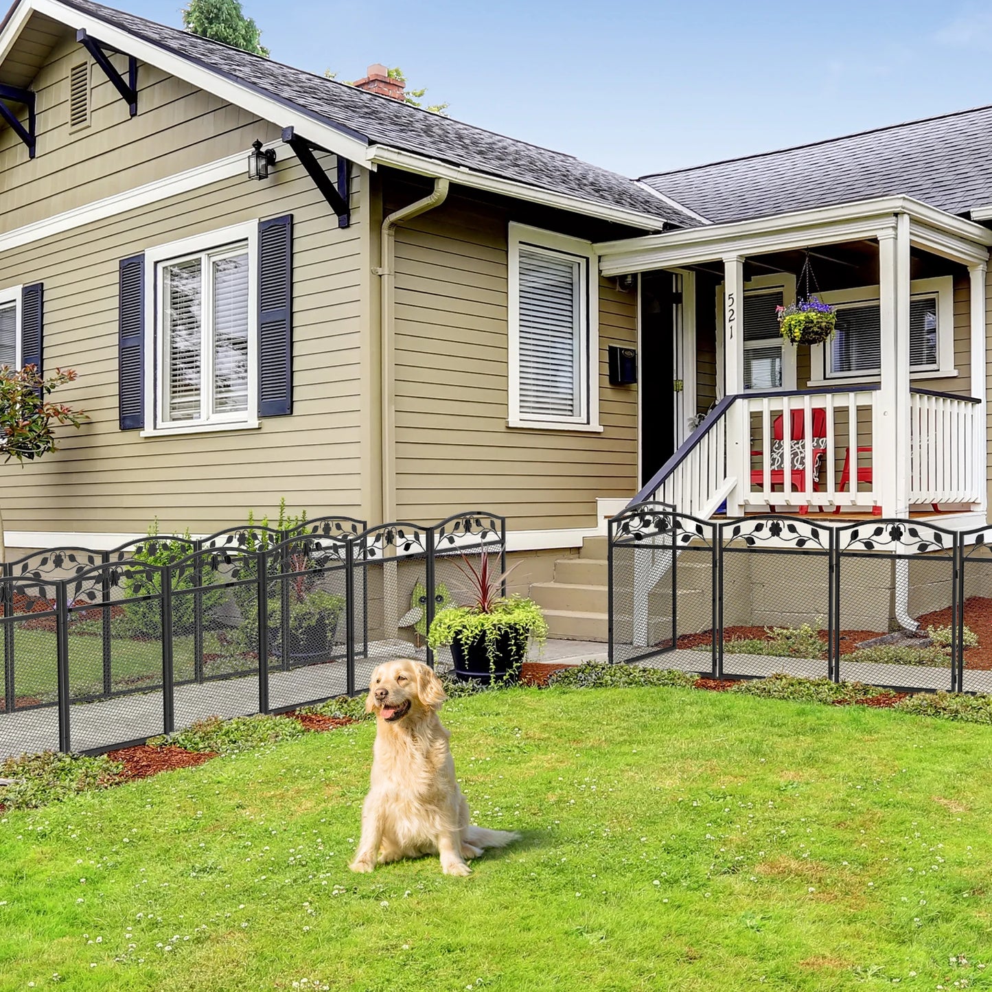 5 Panel Decorative Garden Fence Outdoor Dog Animal Barrier Metal