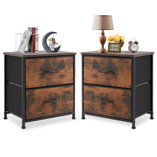 Nightstand Set of 2 End Table with Fabric Drawers for Bedroom Closet Dorm