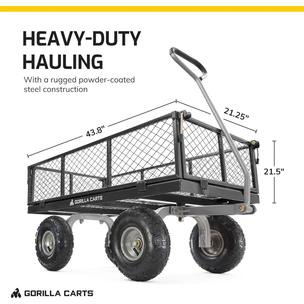 Heavy Duty Steel Mesh Utility Wagon Cart 800lb Capacity Outdoor Hauling