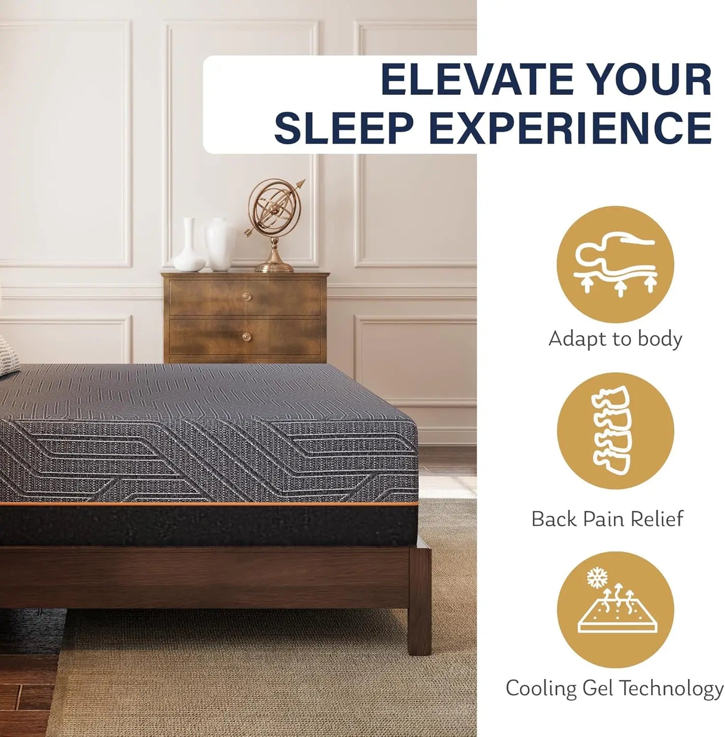 Ljustra King Mattress Copper Gel Memory Foam Pain Relief 14 Inch