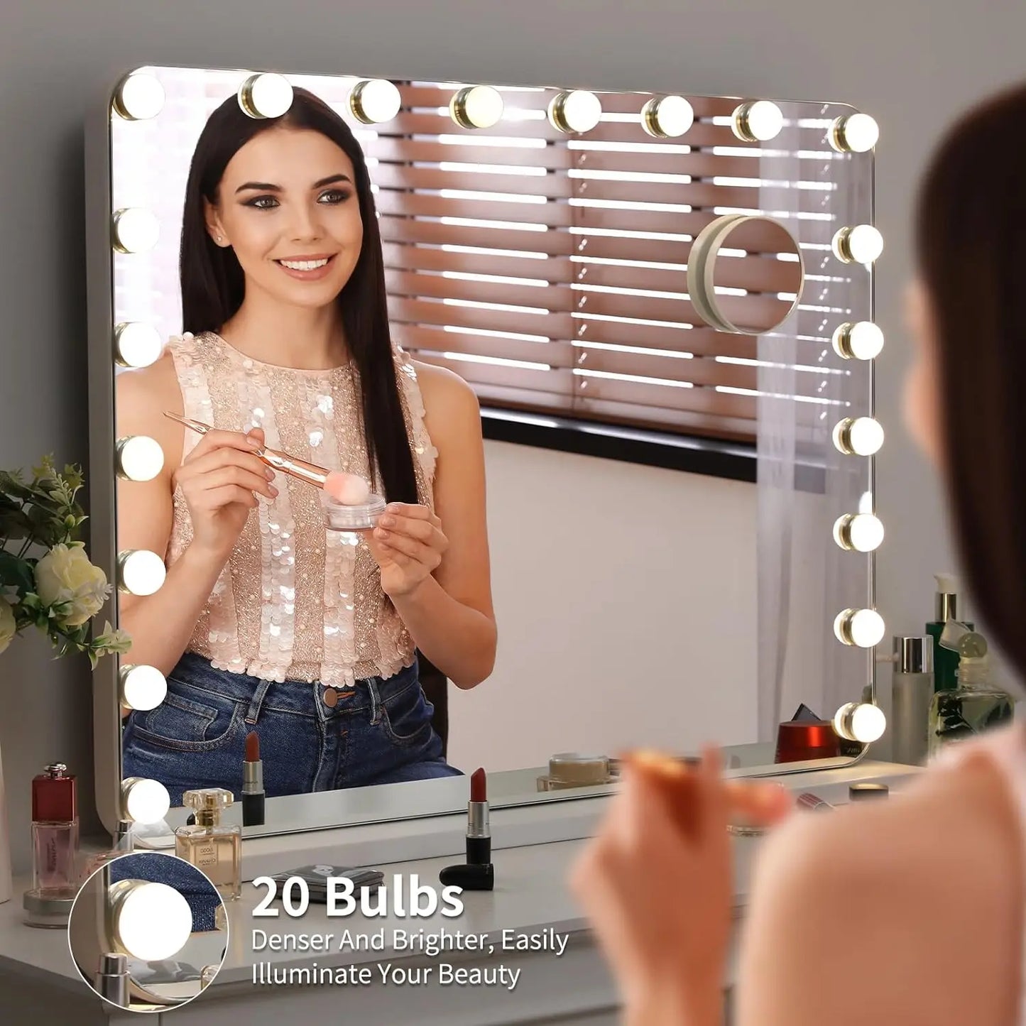 Hollywood Vanity Mirror Bluetooth Speaker with 20 LED Bulbs Dimmable