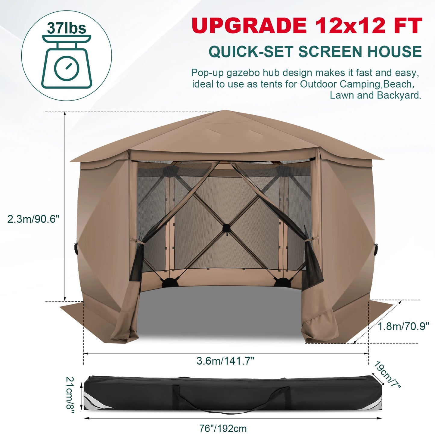 Ljustra Pop Up Gazebo Screen Tent 12x12 Camping with Removable Roof