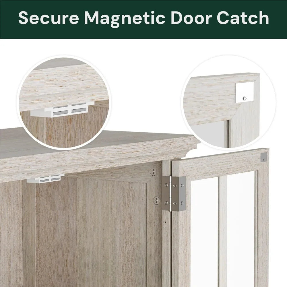 Modern White Oak Bookcase with Glass Doors Adjustable Shelves Storage