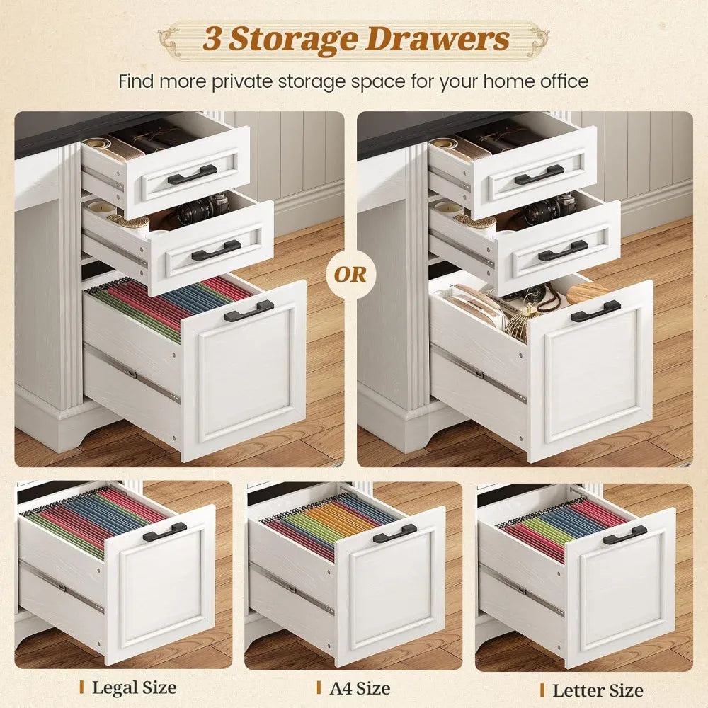 Farmhouse Computer Desk with Hutch 3 Drawers Power Outlet 47.2 Inch