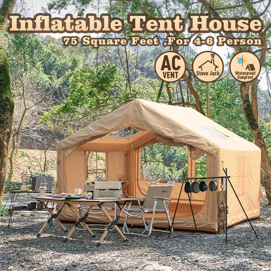 75 Sq Ft Inflatable Tent with Chimney Stack Waterproof Camping Tent