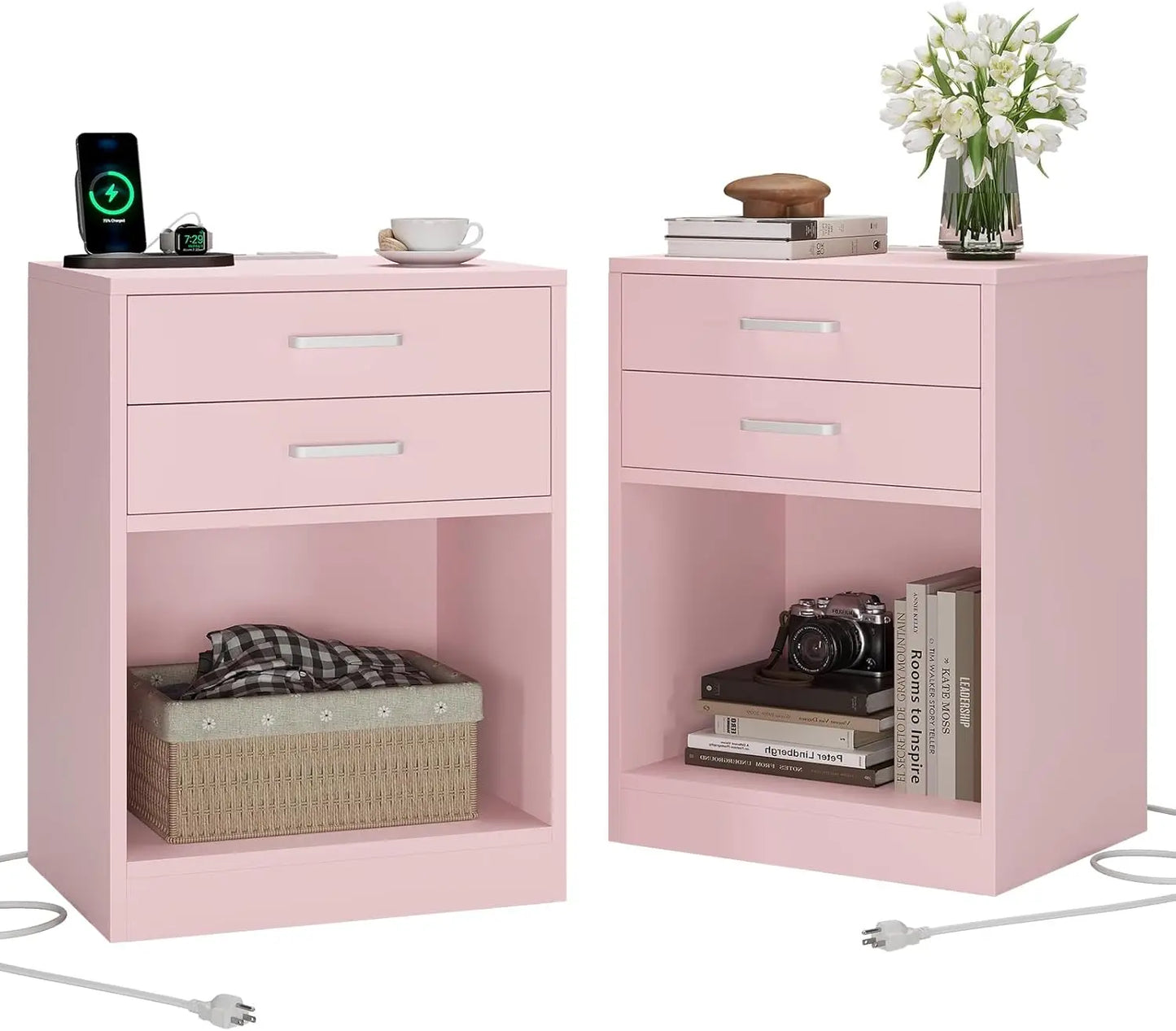 Nightstand with Charging Station Storage Modern Minimalist Bedroom Furniture