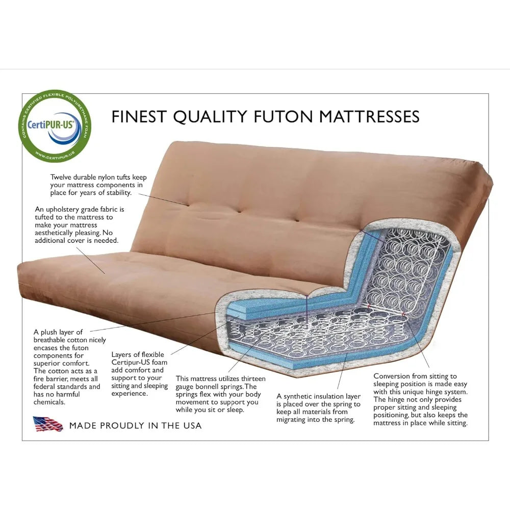 Queen Size Phoenix Espresso Futon Sofa Bed with 7 Inch Mattress