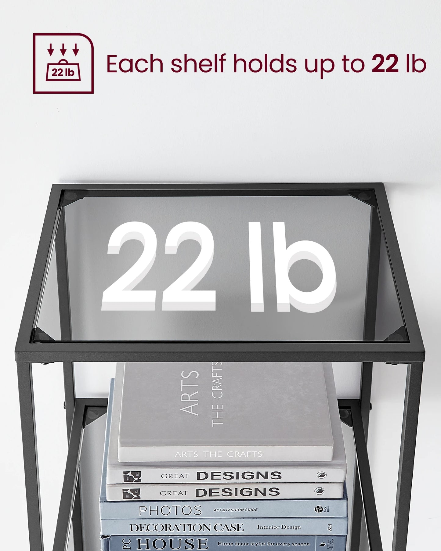 Ljustra 6-Tier Slim Bookshelf Tempered Glass Steel Frame Modern Design