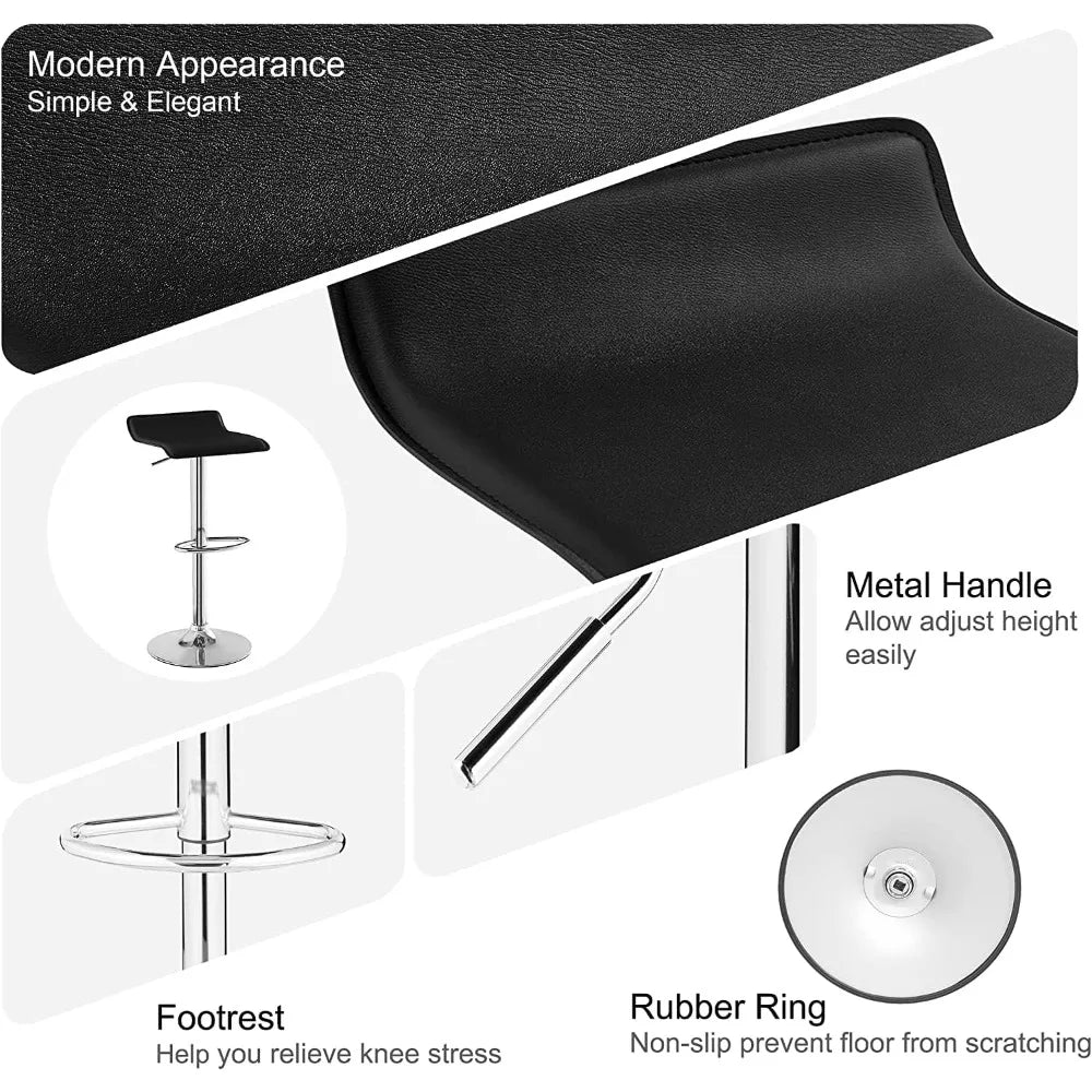 Set of 2 Adjustable Height Swivel Bar Stools Modern PVC Upholstered