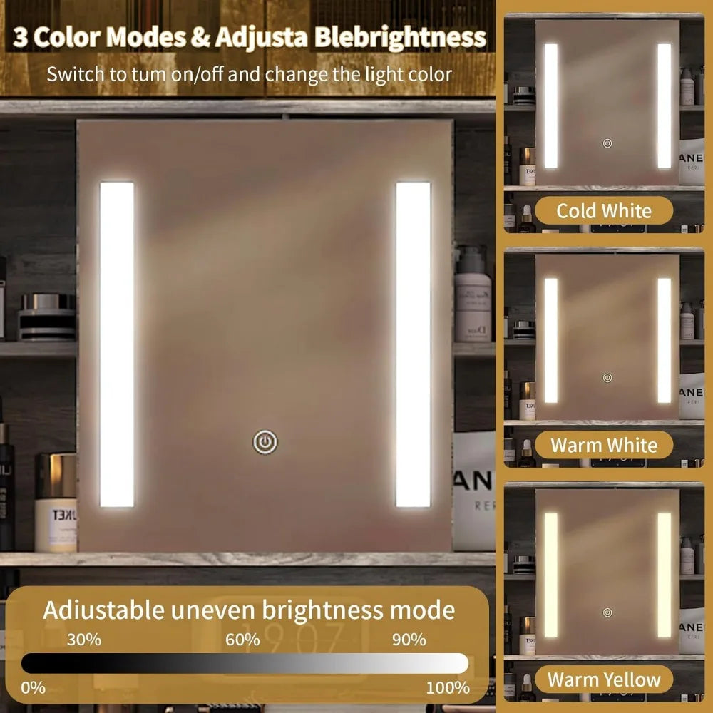 Small Vanity Desk Set Lighted Mirror Makeup Table Compact Storage