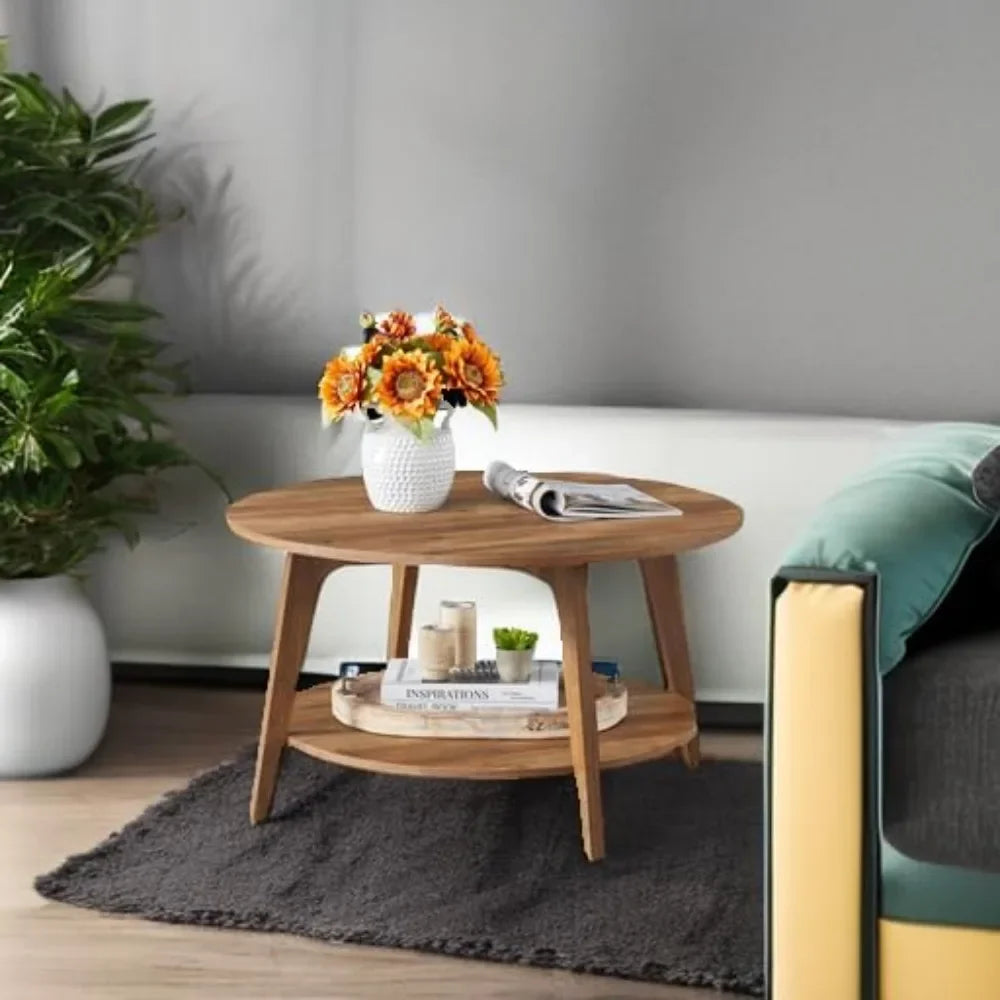 Round Coffee Table 2 Tier Living Room Storage Easy Assembly Modern Design