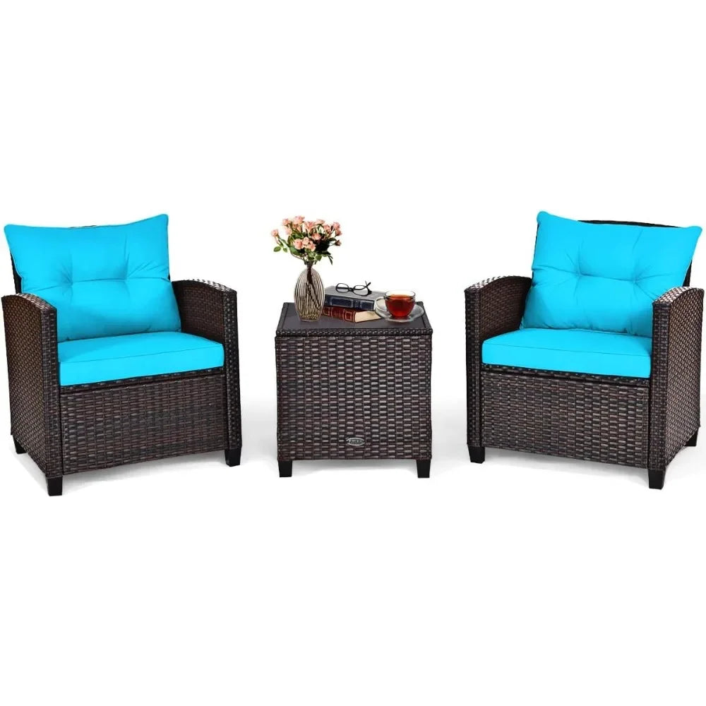 Ljustra 3-Piece Outdoor Patio Furniture Set PE Rattan Wicker Sofa