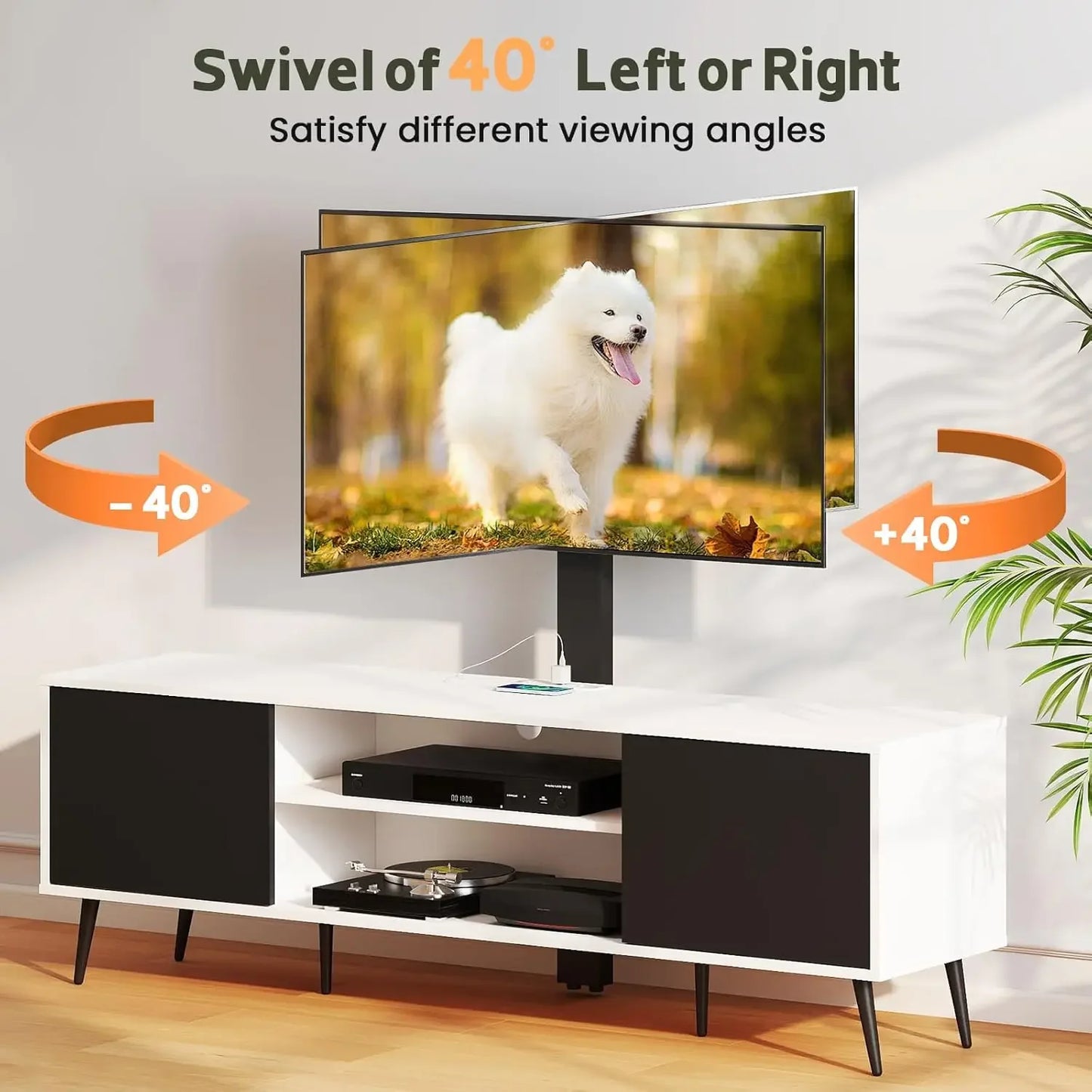 Modern Swivel TV Stand with Mount and LED Light for 70 Inch TVs