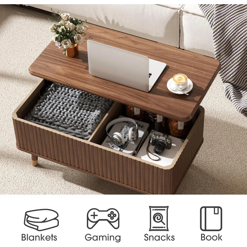 Lift Top Coffee Table with Storage Mid Century Modern Rectangle
