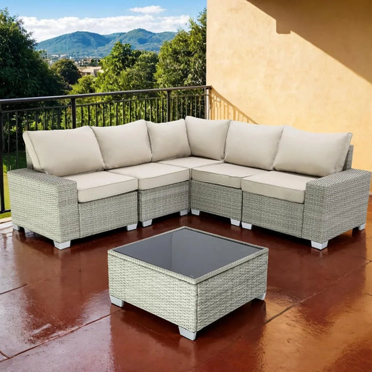 Ljustra Outdoor Patio Furniture Set 6 Pieces Wicker Sectional Sofa Set