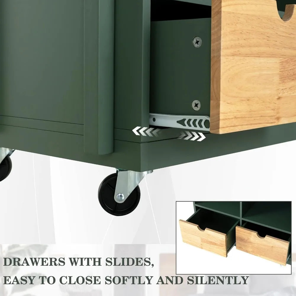Kitchen Island Cart on Wheels Butcher Block Rolling Trolley Storage