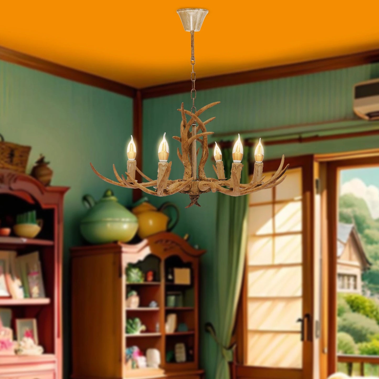 Retro Antler Chandelier Pendant Lamp for Restaurant Dining Space
