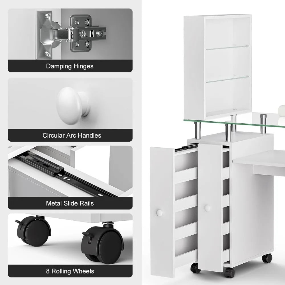 Ljustra Manicure Table Nail Desk Acetone Resistant with Glass Top