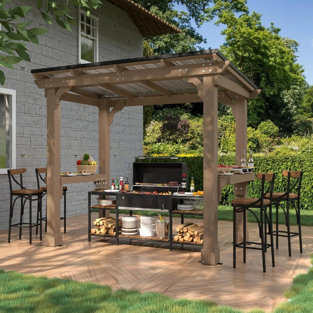 8x5 Grill Gazebo BBQ Shelter Cedar Frame Patio Canopy Outdoor Cooking