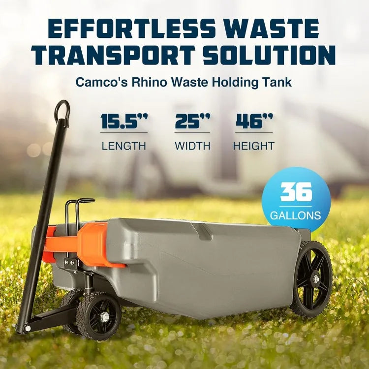 Rhino 36-Gallon Portable RV Tote Tank with Steerable Wheels and Valve