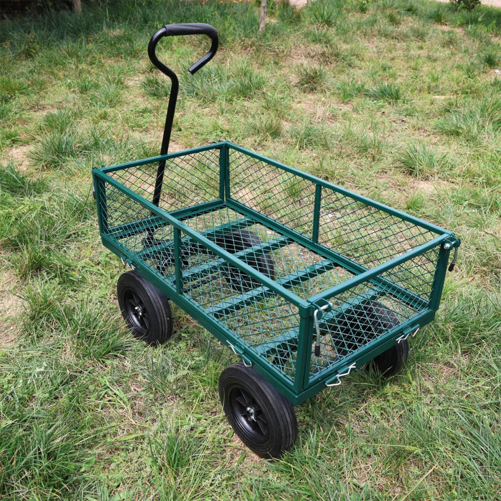 Green Solid Wheel Garden Wagon Cart for Easy Firewood Transport