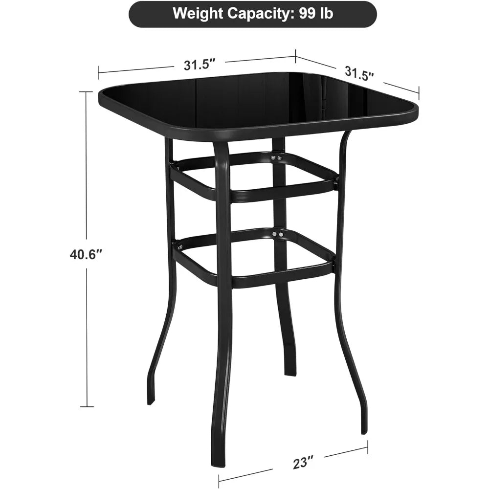 Ljustra Metal Frame Patio Bar Table Tempered Glass Outdoor Bistro Table