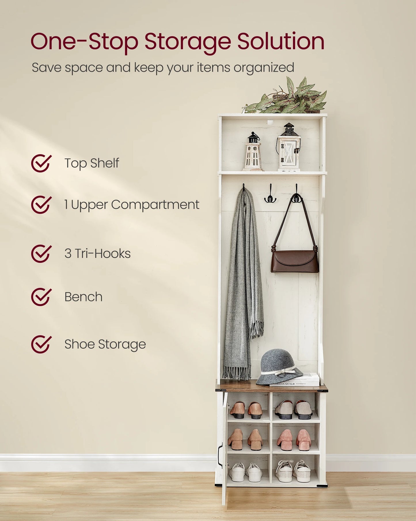 VASAGLE Hall Tree with Bench Shoe Storage Coat Rack Entryway Furniture