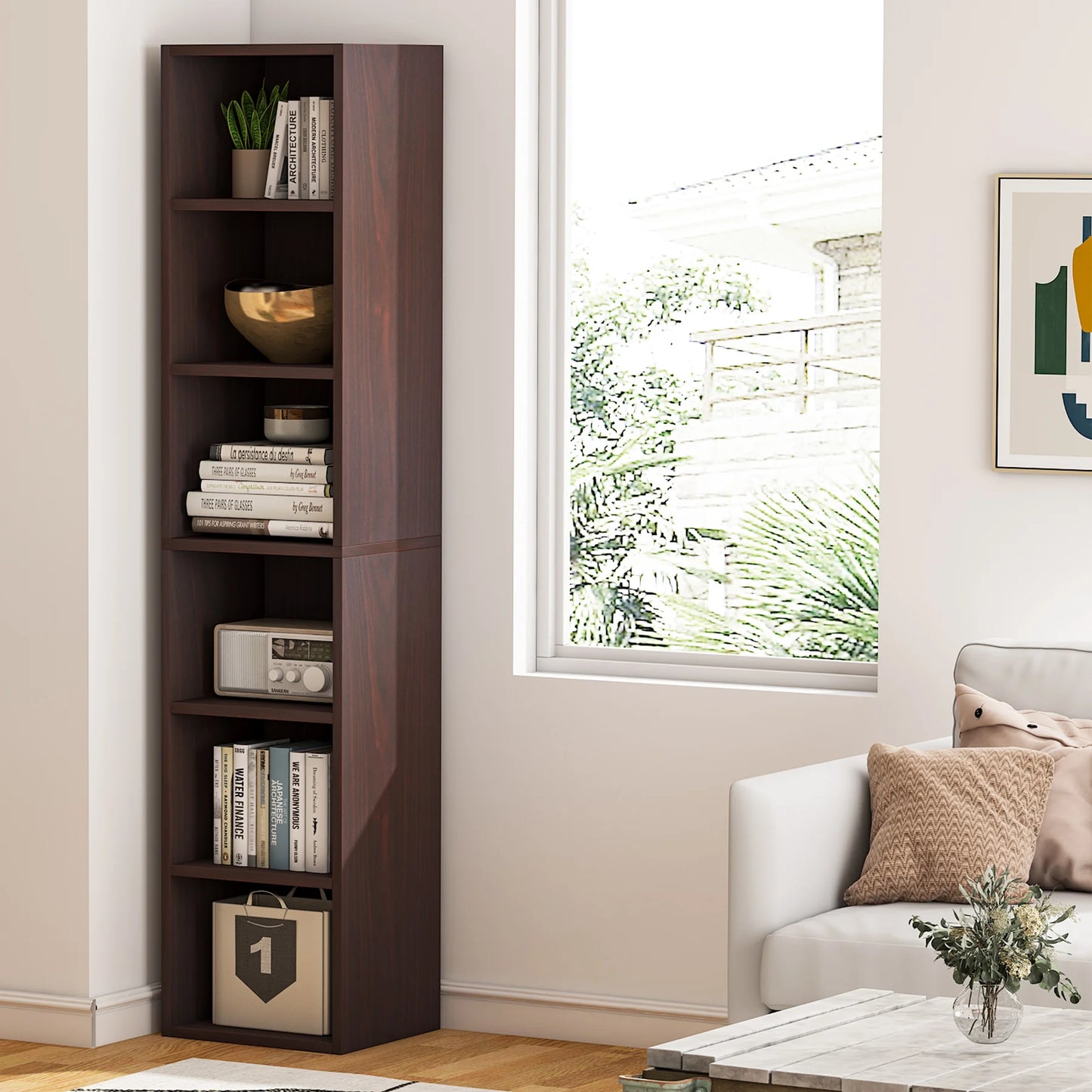 Ljustra 70.9 Inch Tall Narrow Bookcase Modern White Corner Storage Shelf