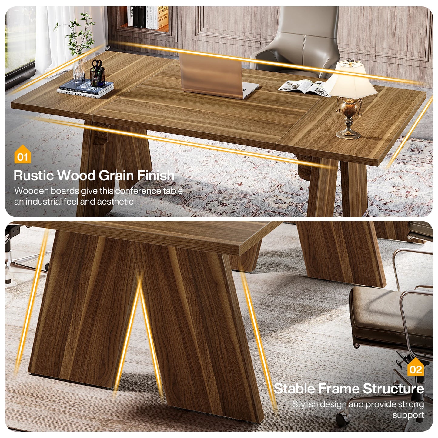 Ljustra 70.9 Inch Executive Office Desk Large Computer Desk Solid Wood