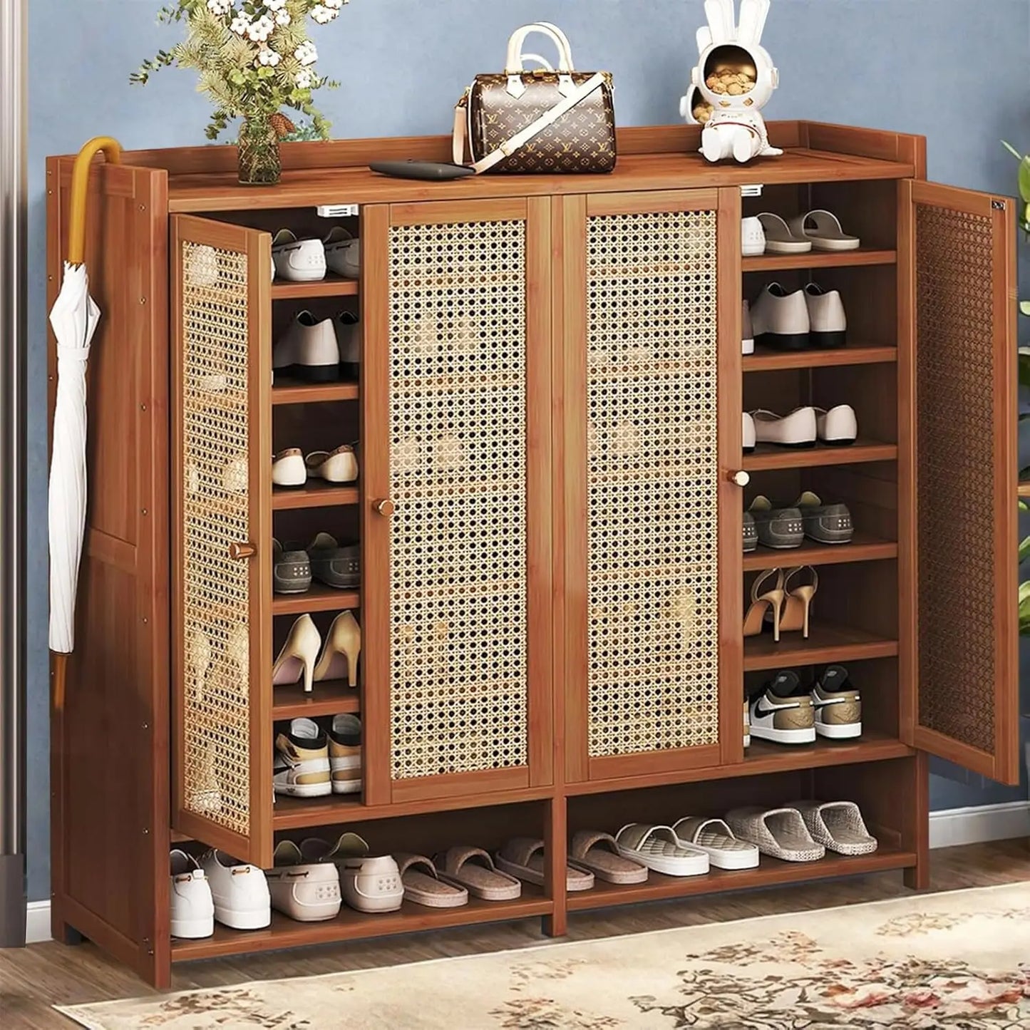 8 Tier Bamboo Shoe Storage Cabinet Freestanding Shoe Rack for Closet