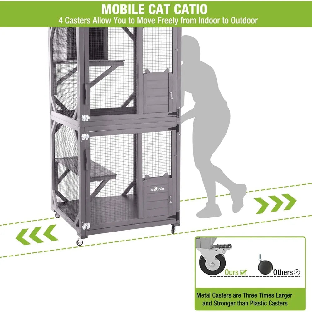 Cat House Mobile Catio Outdoor Enclosure on Wheels with Waterproof Roof