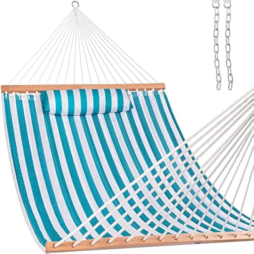 12FT Double Quilted Hammock with Spreader Bars Detachable Pillow