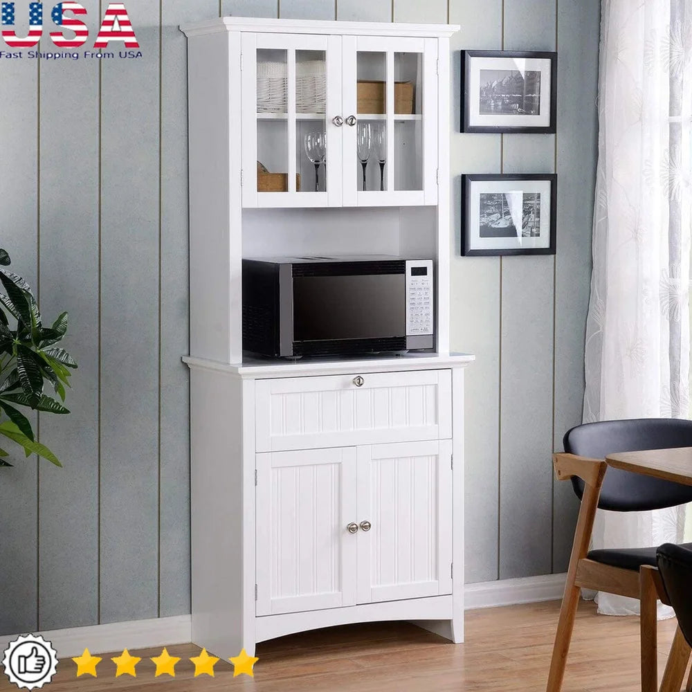 Wooden Buffet Hutch Storage Stand Adjustable Shelves Drawer Utility