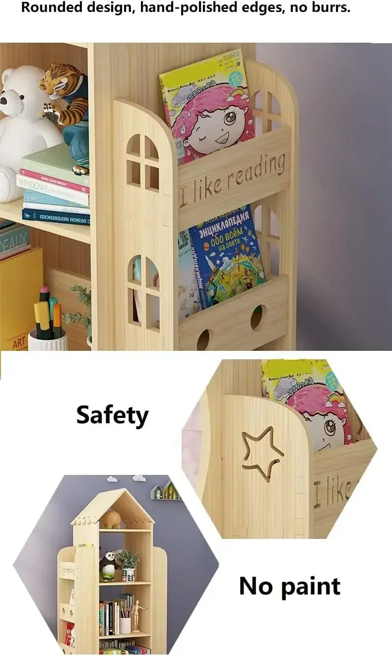 Rotating Bookshelf 360 Display Wooden Bookcase Storage Rack Kids Organizer