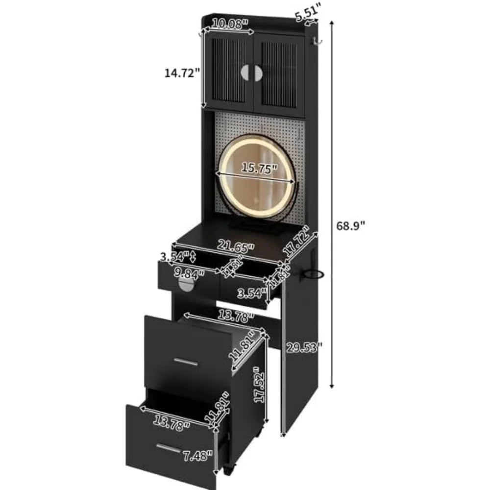 contemporary makeup vanity set with illuminated mirror and storage