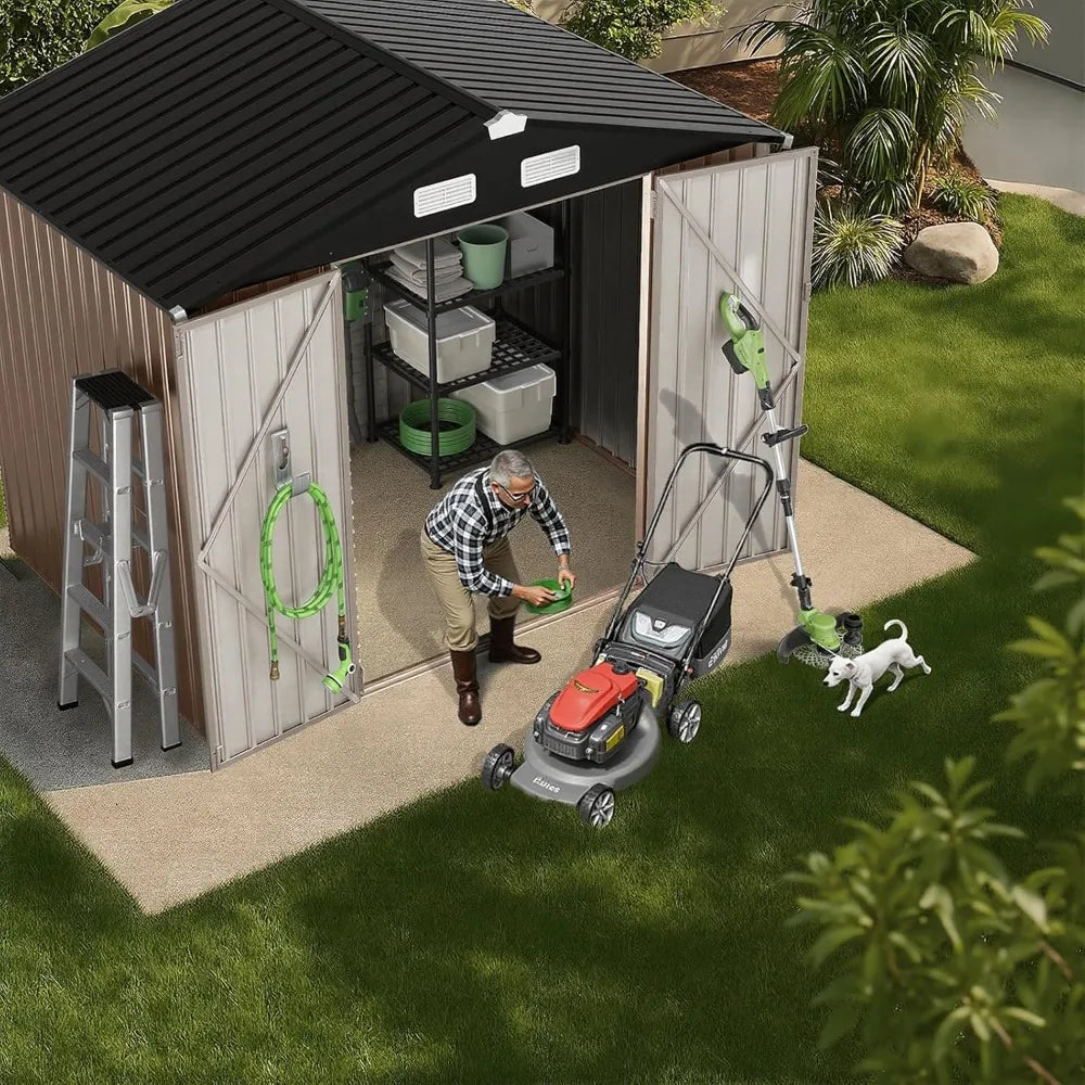 8x6 FT Outdoor Metal Storage Shed Durable Garden Tool Shed All-Weather