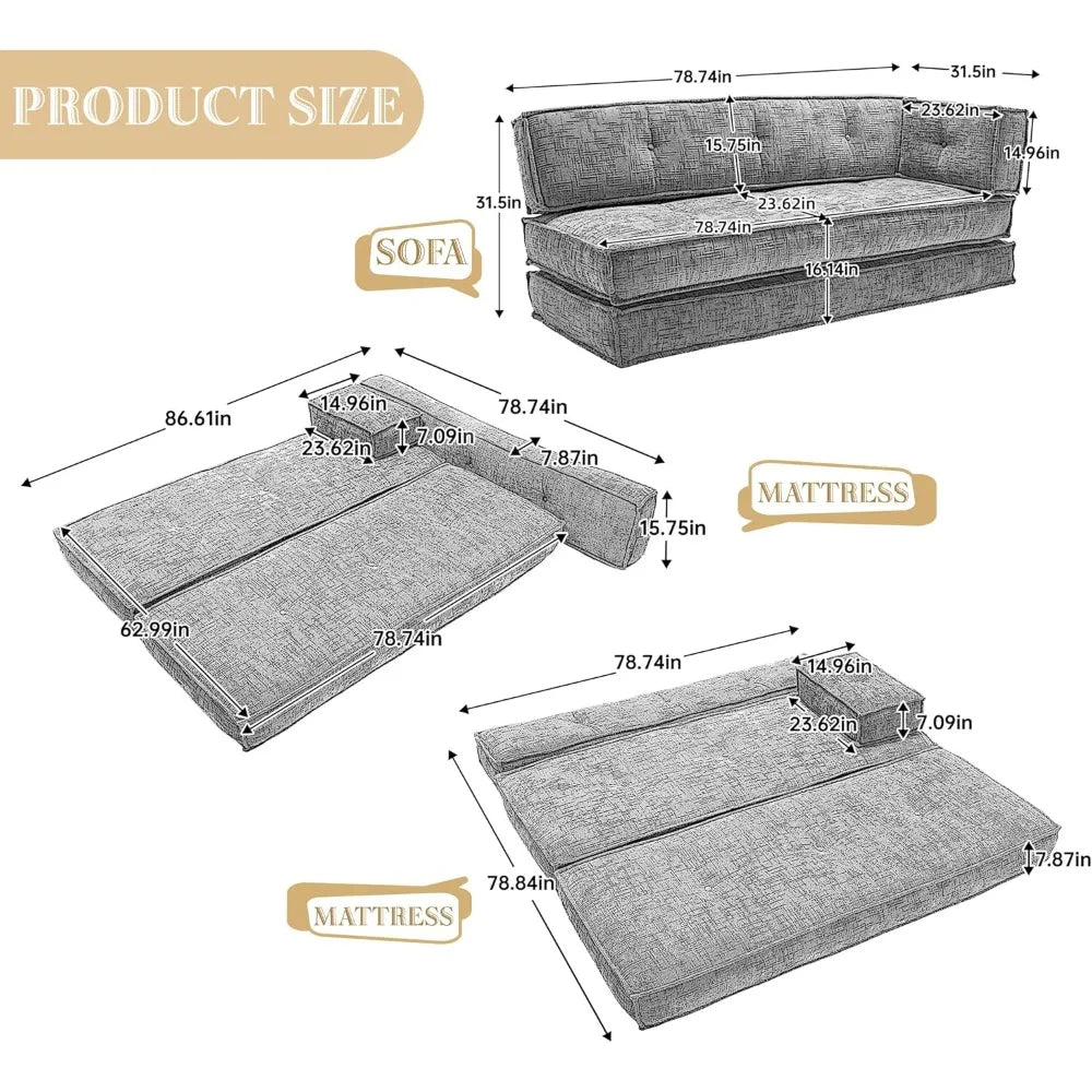 Modular Convertible Sleeper Sofa Bed with Side Storage Couch