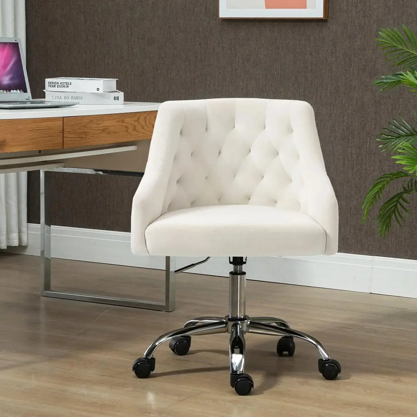 Modern Adjustable Pink Velvet Desk Chair for Home Office and Bedroom